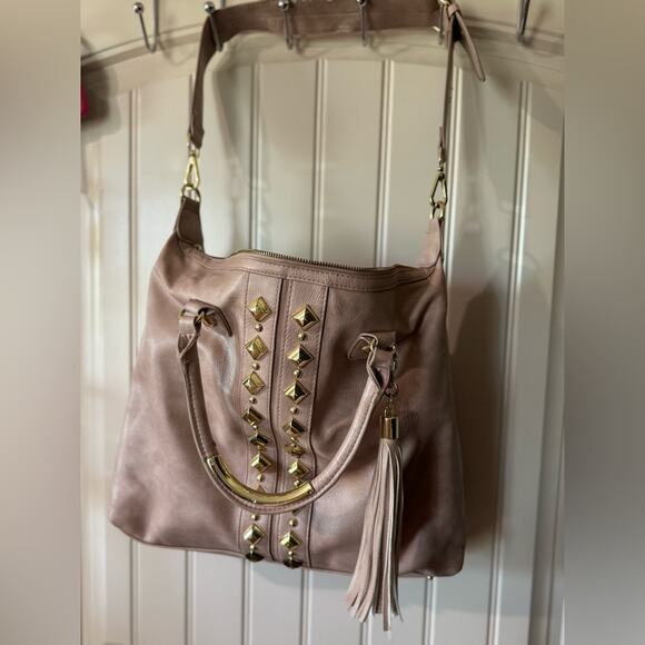 STEVE MADDEN🌟 Mauve with Gold Studs Oversized Boho Shoulder and Handle Bag - Picture 3 of 16